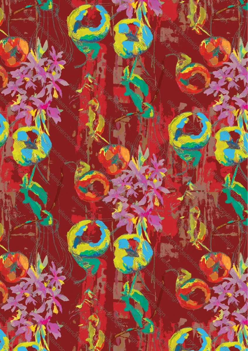 Crimson Meadow Textured Red Floral Repeat Design