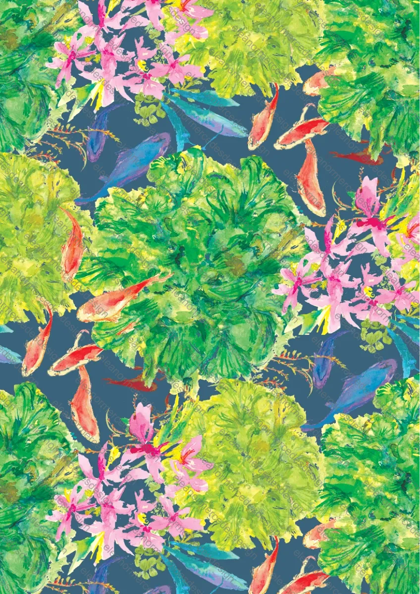 Deep Water Pond Indigo Repeat Design