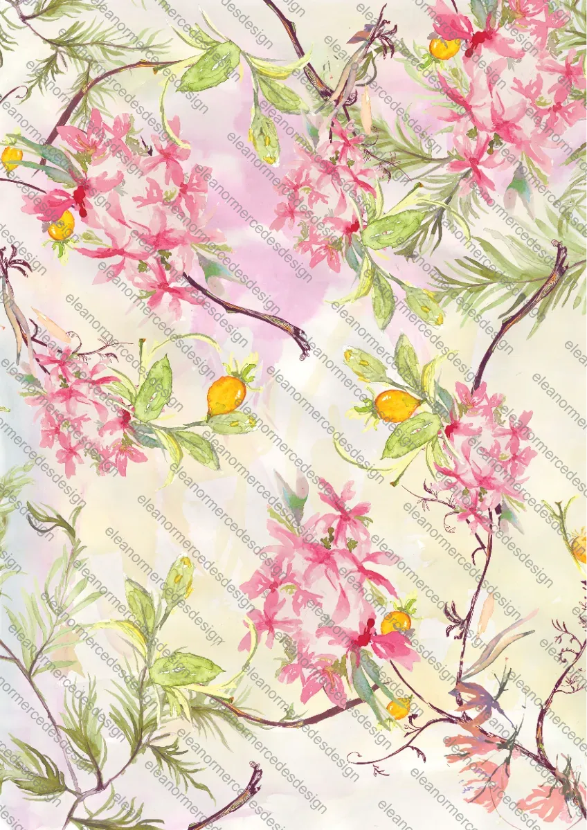 Sunset Bloom Pink Floral Repeat Design
