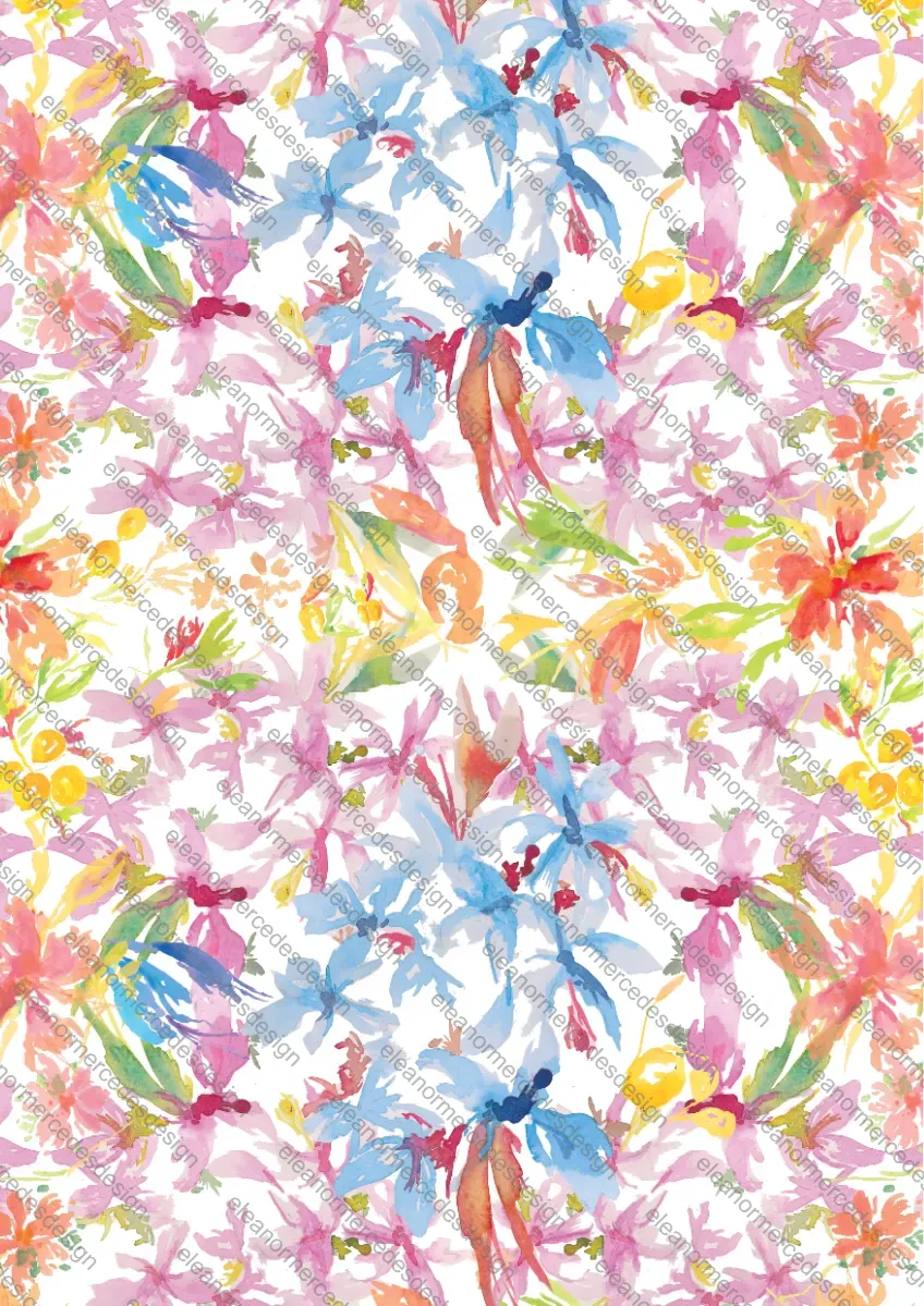 Symmetrical Orchid Damask White Repeat Design