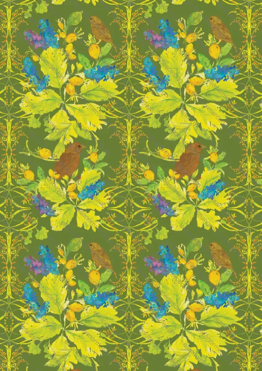 Structured Damask Canopy Olive Repeat Design